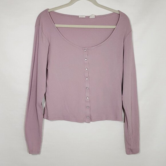Levi's Long Sleeve Henley Top Pearl Snap Button Lilac Women's XL - Picture 1 of 5